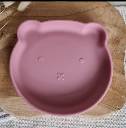 Assiette en silicone en forme d'ours, rose poudré