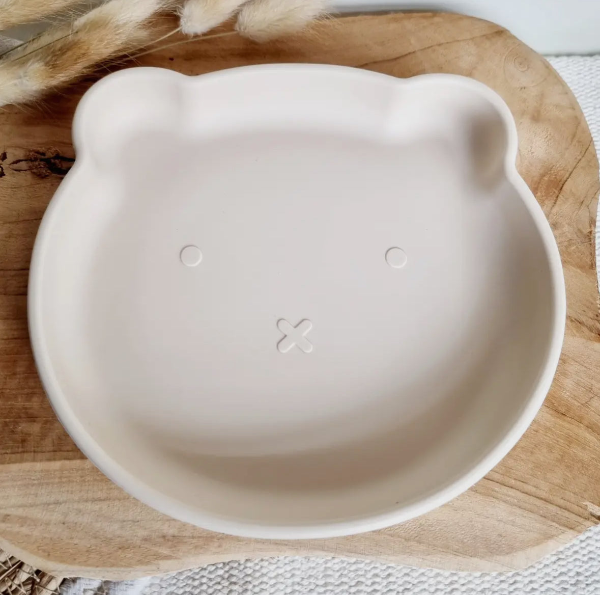 Assiette en silicone en forme d'ours, beige