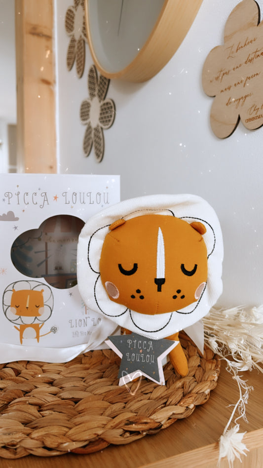 Peluche Lion dans boîte cadeau