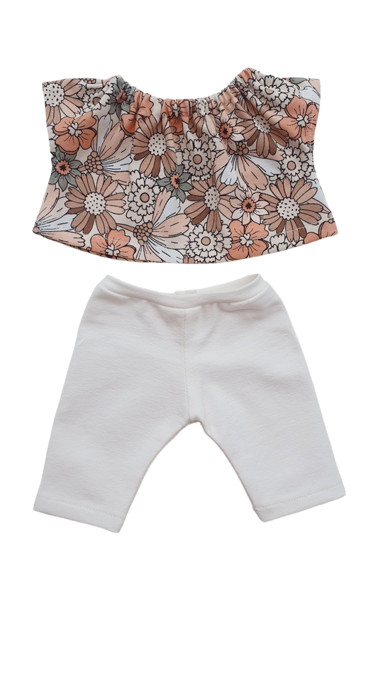 Douces fleurs - ensemble 2 pieces legging blanc casse